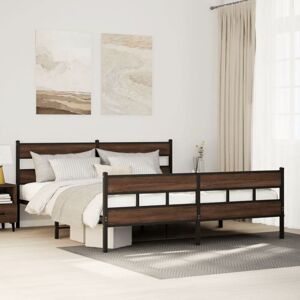 Metal Bed Frame without Mattress Brown Oak 193x203 cm vidaXL Metal Bed Frame without Mattress Brown Oak 193x203 cm vidaXL