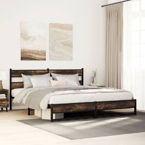 Metal Bed Frame without Mattress Smoked Oak 183x213 cm Vidaxl Metal Bed Frame without Mattress Smoked Oak 183x213 cm Vidaxl