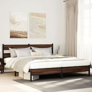 Metal Bed Frame without Mattress Brown Oak 193x203 cm Vidaxl Metal Bed Frame without Mattress Brown Oak 193x203 cm Vidaxl