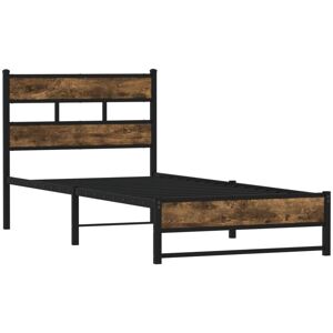 Metal Bed Frame without Mattress Smoked Oak 75x190 cm Small Single Vidaxl Metal Bed Frame without Mattress Smoked Oak 75x190 cm Small Single Vidaxl