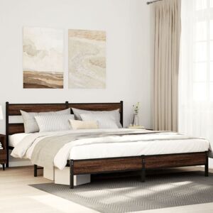 Metal Bed Frame without Mattress Brown Oak 200x200 cm Vidaxl Metal Bed Frame without Mattress Brown Oak 200x200 cm Vidaxl