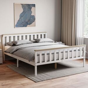 Home Discount - Milan 5ft King Size Solid Pine Wood Bed Frame, High Foot End, White-&-Pine, 200 x 150 cm Home Discount - Milan 5ft King Size Solid Pine Wood Bed Frame, High Foot End, White-&-Pine, 200 x 150 cm