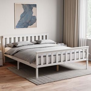 Home Discount - Milan 5ft King Size Solid Pine Wood Bed Frame, High Foot End, White, 200 x 150 cm Home Discount - Milan 5ft King Size Solid Pine Wood Bed Frame, High Foot End, White, 200 x 150 cm