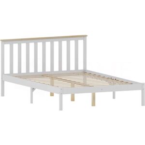 Home Discount - Milan 4ft6 Double Solid Pine Wood Bed Frame, Low Foot End, White-&-Pine, 190 x 135 cm Home Discount - Milan 4ft6 Double Solid Pine Wood Bed Frame, Low Foot End, White-&-Pine, 190 x 135 cm