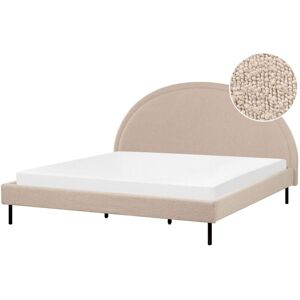 Beliani Bed Beige Boucle Polyester Fabric EU King Size - Bed Beliani Bed Beige Boucle Polyester Fabric EU King Size - Bed