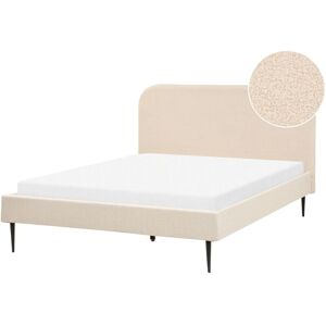 Beliani Double Bed Beige Bouclé - Bed Beliani Double Bed Beige Bouclé - Bed