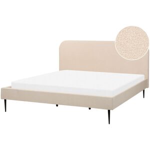 Beliani Bed Beige Boucle Upholstery EU Super King Size Bed - Bed Beliani Bed Beige Boucle Upholstery EU Super King Size Bed - Bed