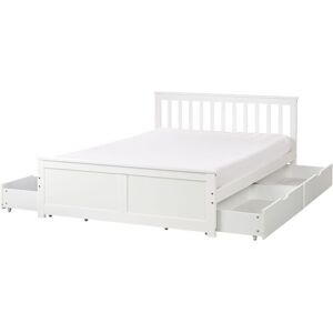 BELIANI Bed with Storage Drawers Pine Wood OLENDON 140 x 200 cm (EU Double) White BELIANI Bed with Storage Drawers Pine Wood OLENDON 140 x 200 cm (EU Double) White