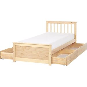Beliani Olendon Pine Wood Bed with Storage - Scandinavian Style Beliani Olendon Pine Wood Bed with Storage - Scandinavian Style