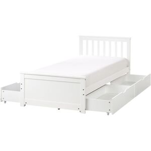 BELIANI Bed with Storage Drawers Pine Wood OLENDON 90 x 200 cm (EU Single) White BELIANI Bed with Storage Drawers Pine Wood OLENDON 90 x 200 cm (EU Single) White