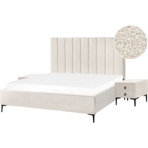Beliani Sezanne Bedroom Set - White Bouclé, 180x200cm, 2 Nightstands Beliani Sezanne Bedroom Set - White Bouclé, 180x200cm, 2 Nightstands