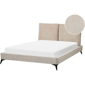 Beliani Double Size Bed Taupe Corduroy Upholstery - Bed Beliani Double Size Bed Taupe Corduroy Upholstery - Bed
