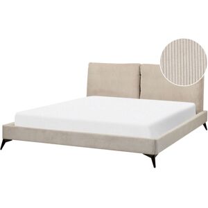 Beliani Super King Size Bed - Taupe Corduroy Upholstery - Bed Beliani Super King Size Bed - Taupe Corduroy Upholstery - Bed