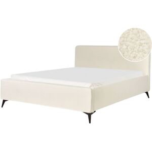 Beliani Bed Cream Bouclé Upholstery Black Metal Legs - Bed Beliani Bed Cream Bouclé Upholstery Black Metal Legs - Bed