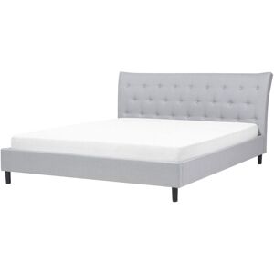 Beliani King Size Grey Polyester Fabric Upholstered Bed - Modern Design Beliani King Size Grey Polyester Fabric Upholstered Bed - Modern Design