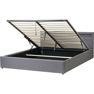 Beliani Dark Grey Ottoman Bed With LED Fabric Armelle 180x200 cm Beliani Dark Grey Ottoman Bed With LED Fabric Armelle 180x200 cm