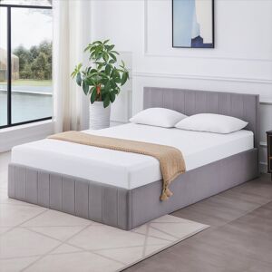 Kosy Koala - Ottoman Bed Gas Lift Storage Grey 4ft6 Double with 1 Mattress Line Pattern Velvet Bedroom Kosy Koala - Ottoman Bed Gas Lift Storage Grey 4ft6 Double with 1 Mattress Line Pattern Velvet Bedroom