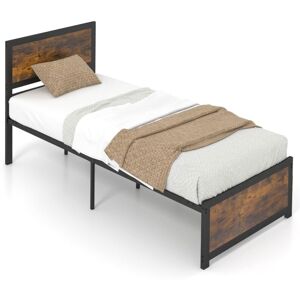 Single Size Bed Frame Heavy-duty Industrial Metal Platform Bed w/High Headboard - Costway Single Size Bed Frame Heavy-duty Industrial Metal Platform Bed w/High Headboard - Costway