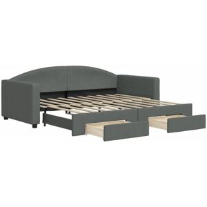 JINLEFU Daybed with Trundle&Drawers without Mattress Dark Grey 90x190 cm Single vidaXL JINLEFU Daybed with Trundle&Drawers without Mattress Dark Grey 90x190 cm Single vidaXL