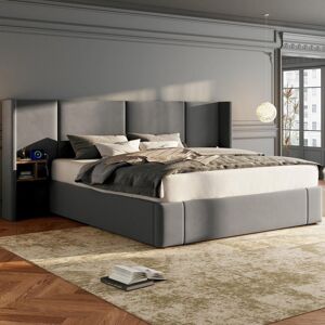 ABRIHOME Upholstered Bed, King Size Bed-5ft(150x 200cm),Velvet Ottoman Lift Up Bed Frame, Hydraulic Wide-ear bed with USB Connection, Sockets, Two Bedside ABRIHOME Upholstered Bed, King Size Bed-5ft(150x 200cm),Velvet Ottoman Lift Up Bed Frame, Hydraulic Wide-ear bed with USB Connection, Sockets, Two Bedside
