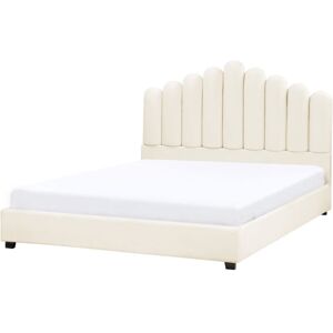 BELIANI Velvet eu Double Size Bed 4ft6 Sea Shell Headboard Off-White Vincennes BELIANI Velvet eu Double Size Bed 4ft6 Sea Shell Headboard Off-White Vincennes