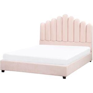 BELIANI Bed Velvet VINCENNES 140 x 200 cm (EU Double) Pastel Pink BELIANI Bed Velvet VINCENNES 140 x 200 cm (EU Double) Pastel Pink