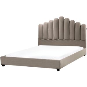 BELIANI Velvet eu King Size Bed 5ft3 Sea Shell Headboard Taupe Vincennes BELIANI Velvet eu King Size Bed 5ft3 Sea Shell Headboard Taupe Vincennes