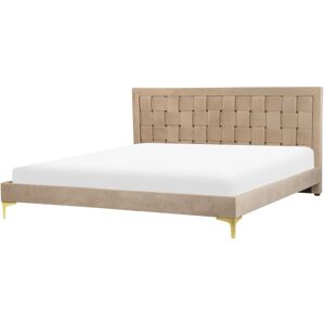 Beliani Taupe Velvet Upholstered Bed Frame - Bed Beliani Taupe Velvet Upholstered Bed Frame - Bed