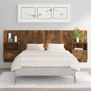 Bed Headboard with Cabinets Smoked Oak Engineered Wood vidaXL Bed Headboard with Cabinets Smoked Oak Engineered Wood vidaXL