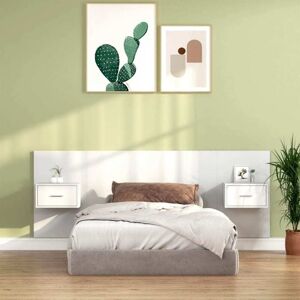 vidaXL White Wooden Bed Headboard with Bedside Tables vidaXL White Wooden Bed Headboard with Bedside Tables