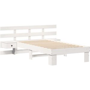 Vx Pine Wood Bed Frame - Modern, No Boxspring, White Vx Pine Wood Bed Frame - Modern, No Boxspring, White