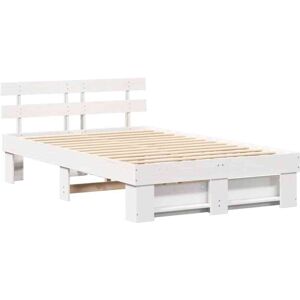 Bed Frame with Headboard White 140 x 190 cm Solid pine wood vidaXL Bed Frame with Headboard White 140 x 190 cm Solid pine wood vidaXL