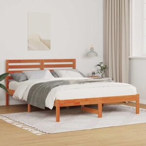 Bed Frame with Headboard Wax brown 140 x 190 cm Solid pine wood Vidaxl Bed Frame with Headboard Wax brown 140 x 190 cm Solid pine wood Vidaxl