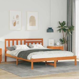 Bed Frame with Headboard Wax brown 140 x 200 cm Solid pine wood Vidaxl Bed Frame with Headboard Wax brown 140 x 200 cm Solid pine wood Vidaxl