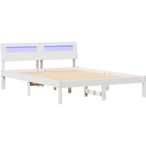 Vidaxl White Pine Wood Bed Frame with LED Lights - Bed Vidaxl White Pine Wood Bed Frame with LED Lights - Bed