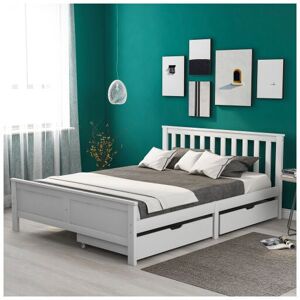 DEWDAT Wooden Solid White Pine Storage Bed With Drawers Bed Furniture Frame For Adults, Kids, Teenagers 4ft6 Double (White 190x135cm) DEWDAT Wooden Solid White Pine Storage Bed With Drawers Bed Furniture Frame For Adults, Kids, Teenagers 4ft6 Double (White 190x135cm)