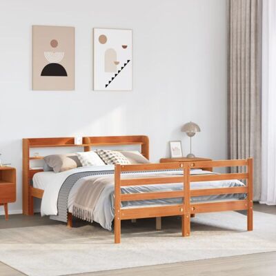 vidaXL Bed Frame with Slatted Base - Rustic Brown - Bed Frame vidaXL Bed Frame with Slatted Base - Rustic Brown - Bed Frame