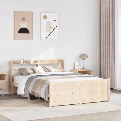 vidaXL Bed Frame with Pine Wood Headboard 135x190 cm - Bed Frame vidaXL Bed Frame with Pine Wood Headboard 135x190 cm - Bed Frame