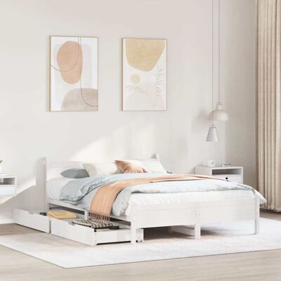 vidaXL Bed Frame White - 140x190 cm Solid Wood Pine - Bed Frame vidaXL Bed Frame White - 140x190 cm Solid Wood Pine - Bed Frame