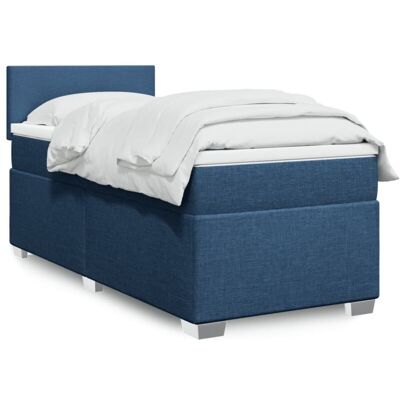 Box Spring Bed with Mattress Blue 100x200 cm Fabric vidaXL Box Spring Bed with Mattress Blue 100x200 cm Fabric vidaXL