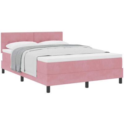 Vidaxl Pink Velvet Bed 140x190cm - Bed Vidaxl Pink Velvet Bed 140x190cm - Bed