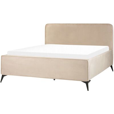 Beliani Bed VALOGNES - Velvet Taupe, King Size, Slatted, Wingback Headboard Beliani Bed VALOGNES - Velvet Taupe, King Size, Slatted, Wingback Headboard