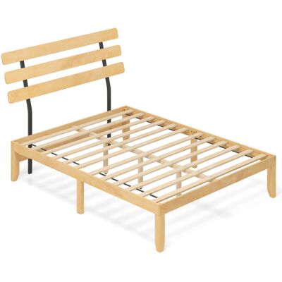 COSTWAY King Size Bed Frame Solid Wood Platform Bed w/Retro Headboard-Natural COSTWAY King Size Bed Frame Solid Wood Platform Bed w/Retro Headboard-Natural