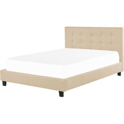 Beliani EU Super King Size Bed Beige Fabric - Bed Beliani EU Super King Size Bed Beige Fabric - Bed