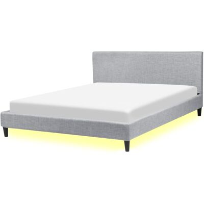 Beliani EU King Size Fabric Bed with LED - Grey Beliani EU King Size Fabric Bed with LED - Grey
