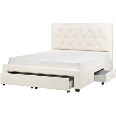 Beliani Storage Bed Cream Velvet EU King Size - Storage Bed Beliani Storage Bed Cream Velvet EU King Size - Storage Bed