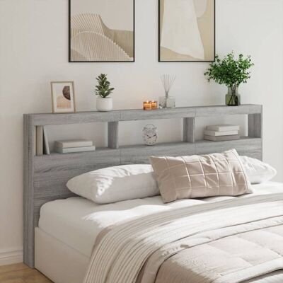 Headboard Cabinet with led Grey Sonoma 200x17x102 cm Vidaxl Headboard Cabinet with led Grey Sonoma 200x17x102 cm Vidaxl
