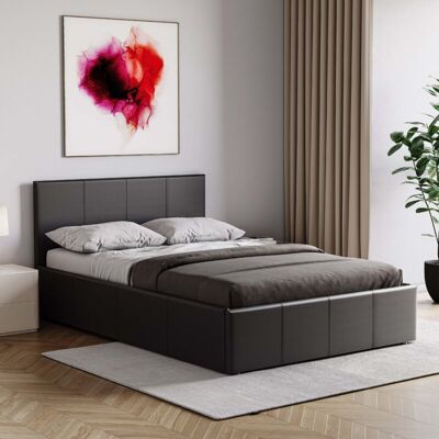 Home Discount - Lisbon 4ft Small Double Faux Leather Ottoman Bed Frame, Black, 190 x 120 cm Home Discount - Lisbon 4ft Small Double Faux Leather Ottoman Bed Frame, Black, 190 x 120 cm
