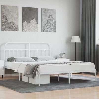 vidaXL Metal Bed Frame White 180x200 cm - Bed Base with Headboard vidaXL Metal Bed Frame White 180x200 cm - Bed Base with Headboard
