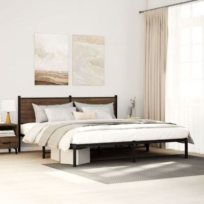 Vidaxl - Metal Bed Frame without Mattress Brown Oak 180x200 cm Super King Vidaxl - Metal Bed Frame without Mattress Brown Oak 180x200 cm Super King